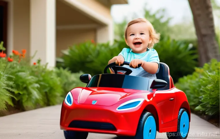 승용완구 전기차 스타일 - **Prompt 1: Toddler's First Ride in a Safe Electric Car**
"A cheerful toddler, approximately 2 y...