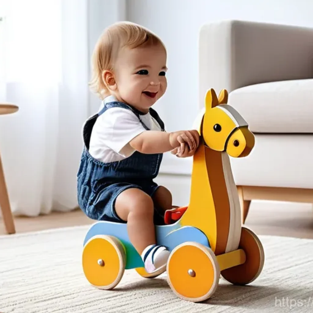 승용완구 내구성 평가 - **Prompt 1: A Classic Wooden Ride-On Adventure**
    "A happy, smiling toddler, approximately 2-3 ye...