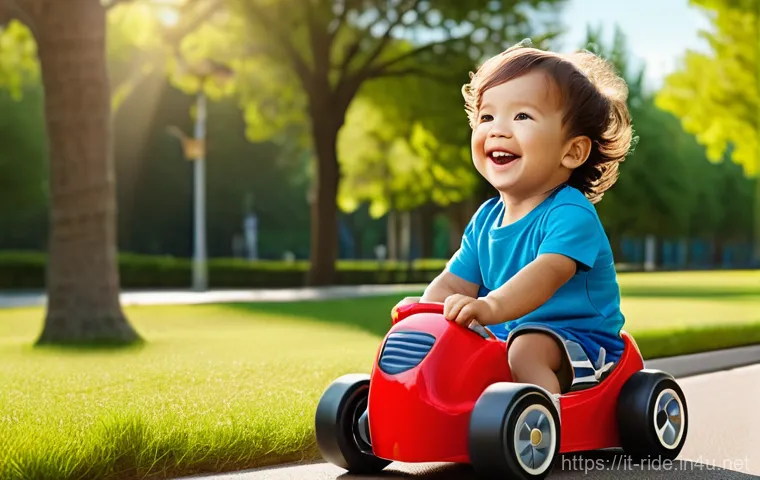 승용완구 스토리텔링 마케팅 - **Prompt:** A joyful toddler boy, around 3-4 years old, wearing a bright blue t-shirt, comfortable s...