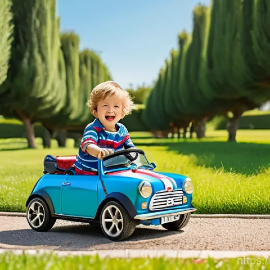 승용완구 스피커 품질 평가 - **Prompt:** A joyful 4-year-old boy, wearing bright blue shorts and a striped t-shirt, excitedly dri...
