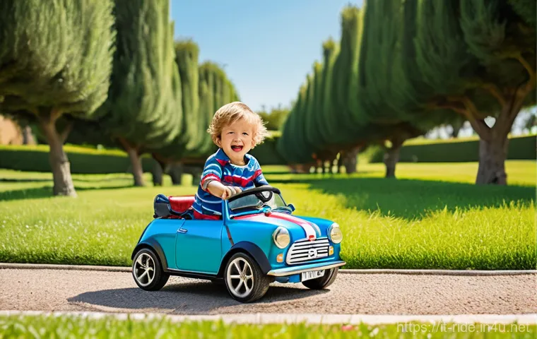 승용완구 스피커 품질 평가 - **Prompt:** A joyful 4-year-old boy, wearing bright blue shorts and a striped t-shirt, excitedly dri...