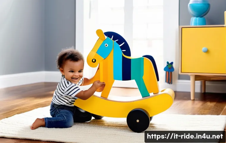 승용완구 동물 캐릭터 테마 - **Prompt:** A joyful toddler, approximately 2 years old, wearing comfortable and vibrant play clothe...
