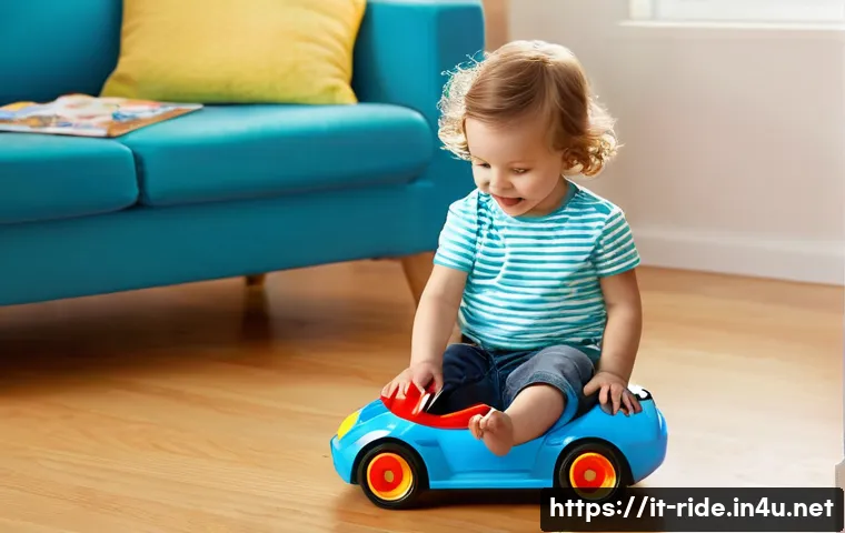 승용완구 EN71 기준 - **Prompt 1: Joyful Play with a Certified Ride-On Toy**
    "A candid, heartwarming shot of a happy t...