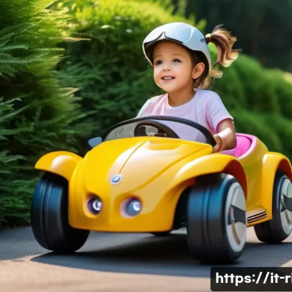 승용완구 어린이날 특가 - **Prompt:** A joyful 4-year-old girl, with bright brown hair in pigtails, is confidently driving a r...