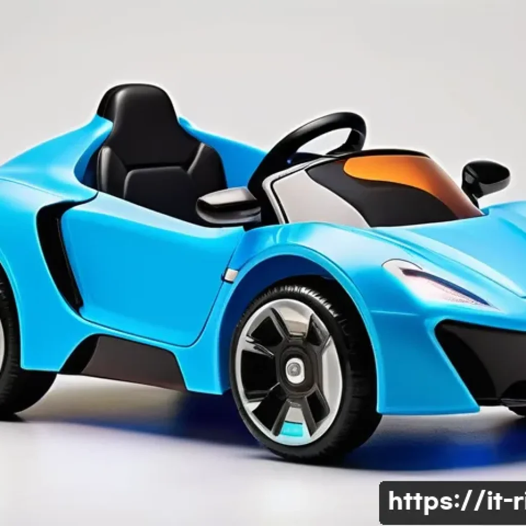 승용완구 이색 디자인 - A vibrant, futuristic toy car designed for children, featuring bright metallic colors and semi-trans...
