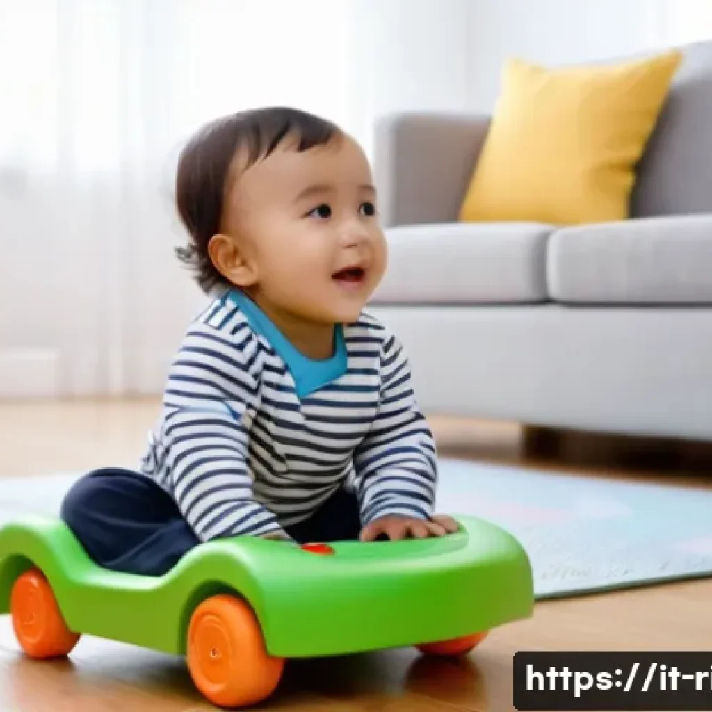 승용완구 쇼핑몰 리뷰 - A cozy indoor scene showing a toddler aged 1 to 3 years playing with a sturdy push car toy made of b...