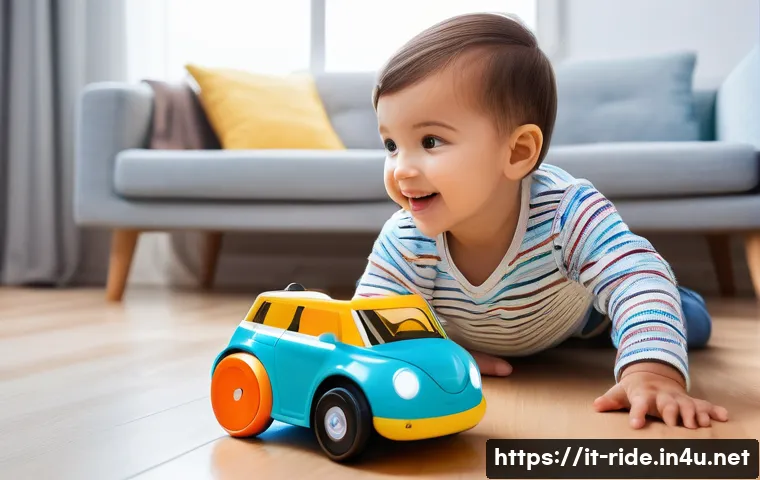 승용완구 스마트 디바이스 - A joyful Italian child, wearing casual clothes and clean diapers, playing with a colorful smart toy ...