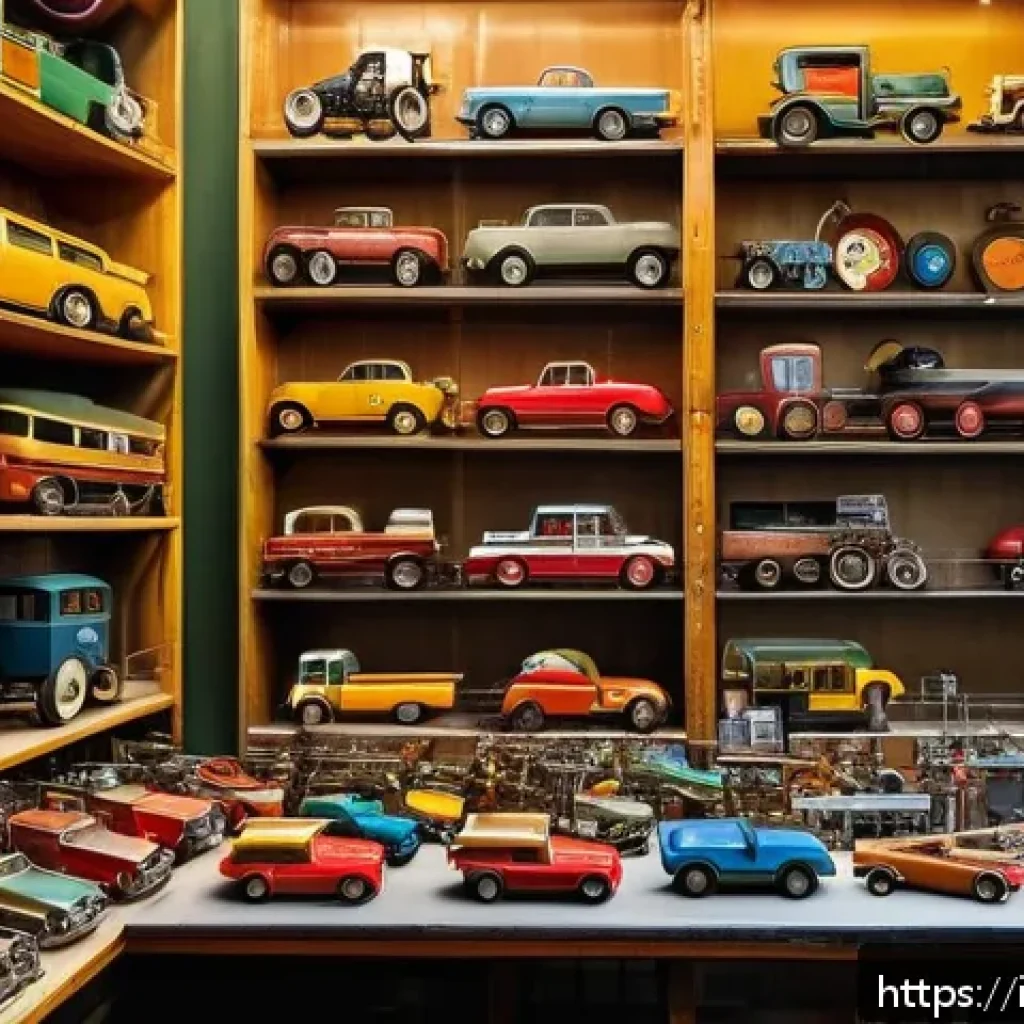 승용완구 부품 구매처 - A cozy vintage toy store interior in Milan, Italy, filled with shelves of original motorized toy par...
