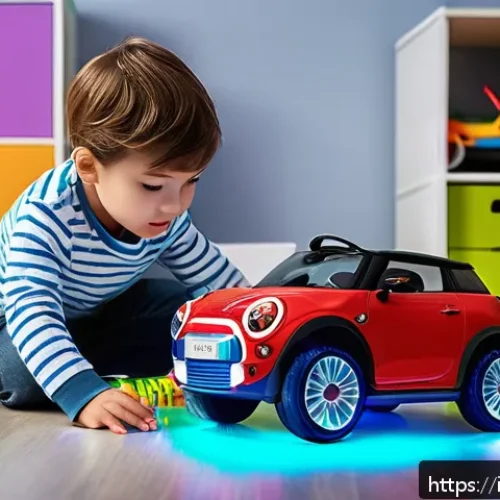 Home 32 승용완구 인기 순위 - A vibrant and detailed scene of a child playing indoors with an advanced remote-controlled toy car e...