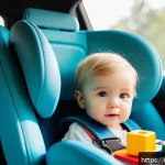 Home 23 승용완구 전문가 리뷰 - A cozy family car interior with a toddler wearing a colorful diaper playing attentively with soft, m...