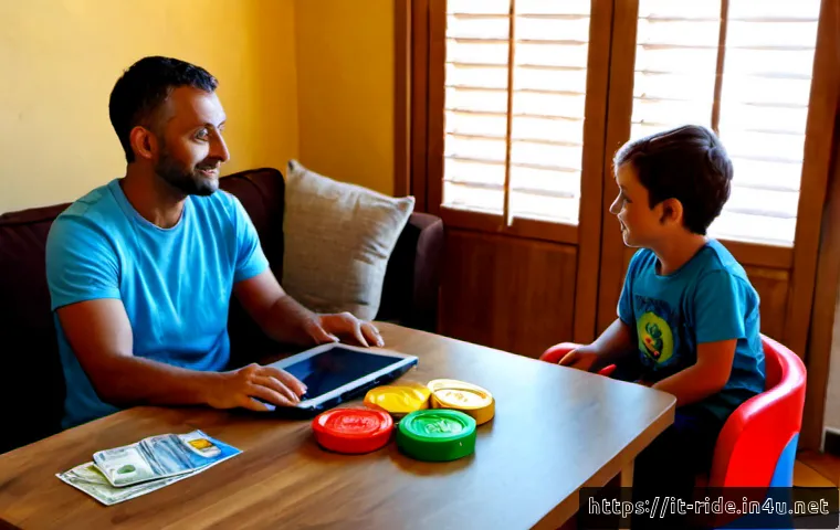 Home 17 승용완구 온라인 구매처 - Photorealistic Italian family living room, a parent seated at a tidy wooden table comparing colorful...